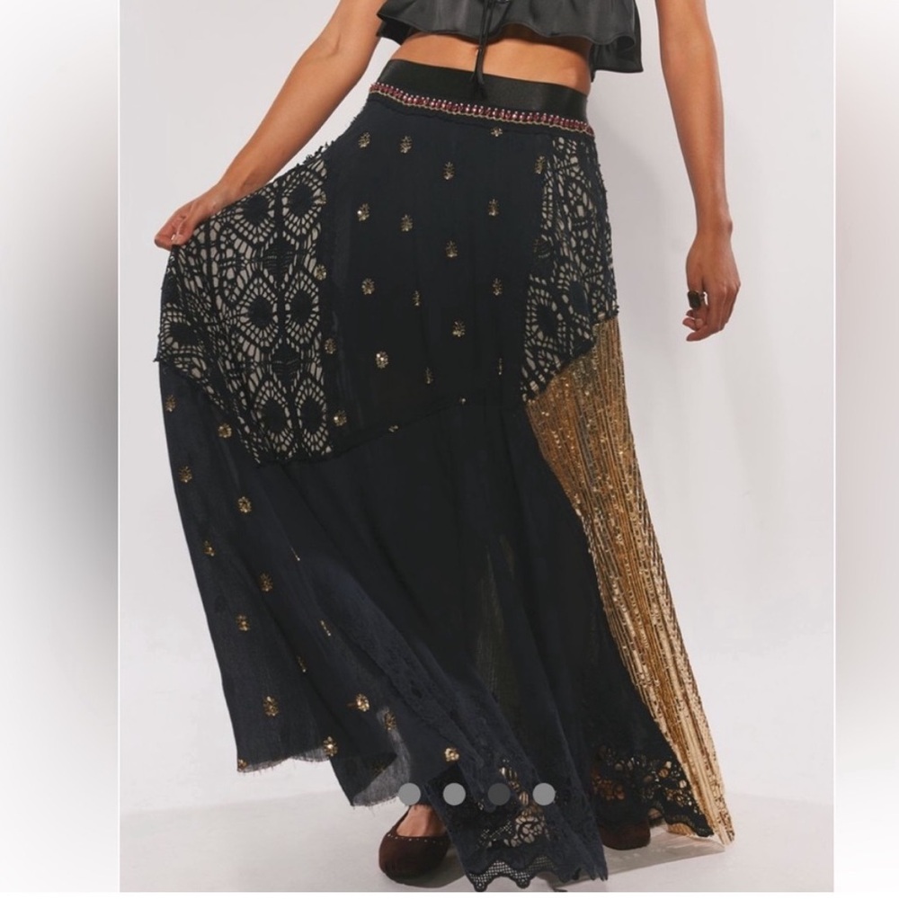 Audrina Embellished Maxi Skirt with Gold Accents - Picture 3 of 4